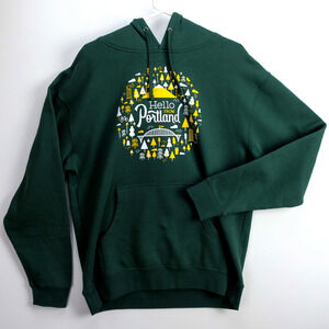Hello From Portland Hoodie Mens Large Green Graphic Pullover PNW Oregon
